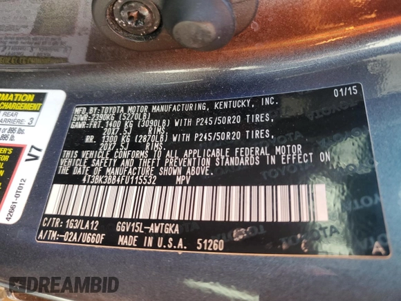 2015 Toyota Venza XLE z VIN 4T3BK3BB4FU115532, wystawiony jako Copart lot #54338965 z przebiegiem 115 271 mil mil oraz Szkoda całkowita • Salvage title. Historia ofert i sprzedaży dostępna na DreamBid. Obrazek 14.