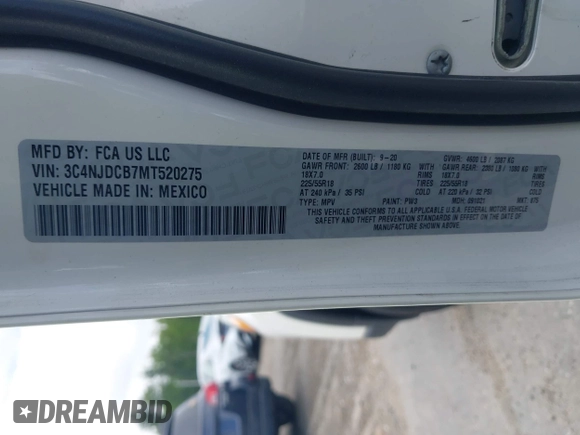 2021 Jeep Compass Limited with VIN 3C4NJDCB7MT520275, listed as a IAAI auction lot 42270862 with 130,489 mi miles and . Bid and sale history available at DreamBid. Image 9.