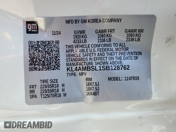 2025 Buick Encore GX Preferred with VIN KL4AMBSL1SB128762, listed as a Copart auction lot 61895055 with Not provided miles and Salvage title. Bid and sale history available at DreamBid. Image 12.