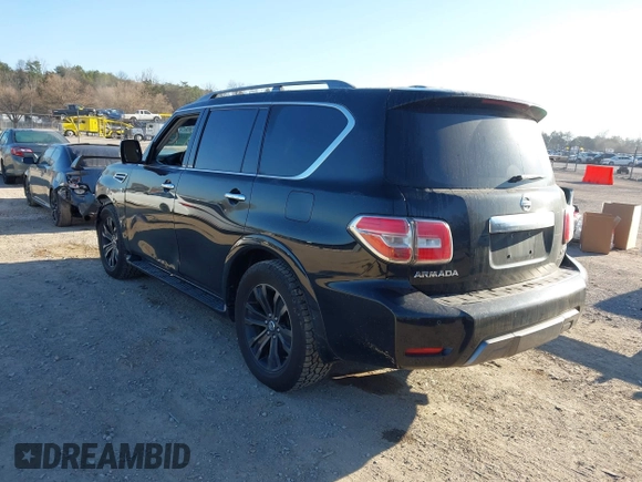 2019 Nissan Armada Platinum with VIN JN8AY2NE7K9758062, listed as a IAAI auction lot 41752480 with 122,252 mi miles. Bid and sale history available at carsss.com. Image 3.