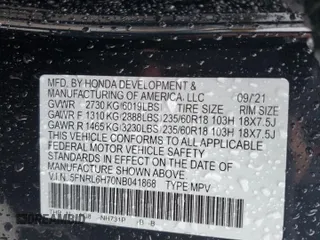 2022 Honda Odyssey EX-L с VIN 5FNRL6H70NB041868, выставлен на аукционе Copart как лот 73312794 с пробегом 55 215 миль миль и Списание • Salvage title. История ставок и продаж доступна на DreamBid. Изображение 13.
