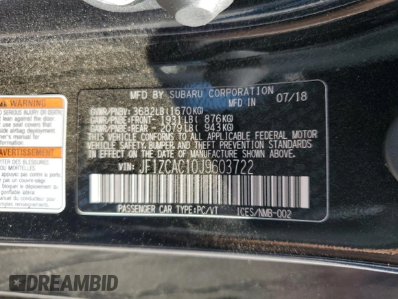 2018 Subaru BRZ Limited with VIN JF1ZCAC10J9603722, listed as a Copart auction lot 72869003 with 18,281 mi miles. Bid and sale history available at carsss.com. Image 12.