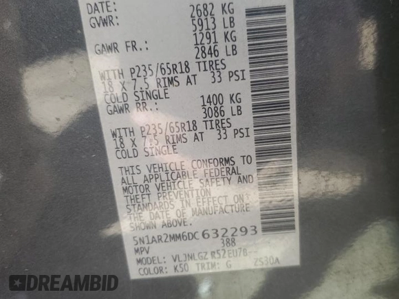 2013 Nissan Pathfinder SL z VIN 5N1AR2MM6DC632293, wystawiony jako Copart lot #53369975 z przebiegiem 174 822 mil mil oraz Szkoda całkowita • Salvage title. Historia ofert i sprzedaży dostępna na DreamBid. Obrazek 15.