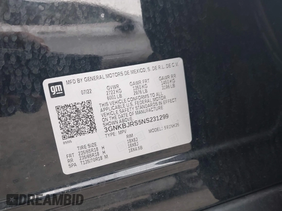 2022 Chevrolet Blazer LT with VIN 3GNKBJRS5NS231299, listed as a IAAI auction lot 41135089 with 54,443 mi miles and . Bid and sale history available at DreamBid. Image 9.