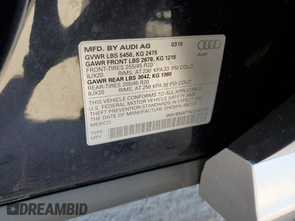 2018 Audi Q5 Premium Plus with VIN WA1BNAFY8J2161015, listed as a Copart auction lot 54365795 with 25,921 mi miles and Salvage Title. Bid and sale history available at carsss.com. Image 13.