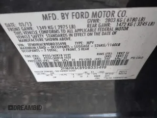 2013 Ford Flex SEL with VIN 2FMHK6C89DBD35498, listed as a IAAI auction lot 41869515 with 147,684 mi miles. Bid and sale history available at carsss.com. Image 9.