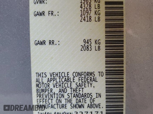 2019 Nissan Altima S z VIN 1N4BL4BV0KN327171, wystawiony jako Copart lot #56666305 z przebiegiem 101 034 mil mil oraz Szkoda całkowita • Salvage title. Historia ofert i sprzedaży dostępna na DreamBid. Obrazek 12.
