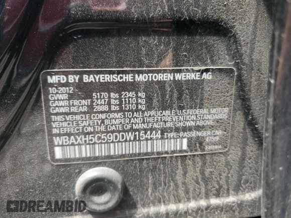 2013 BMW 5 Series 528i xDrive with VIN WBAXH5C59DDW15444, listed as a Copart auction lot 61769475 with 114,901 mi miles and Clean title. Bid and sale history available at DreamBid. Image 12.