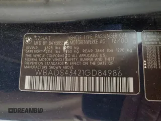 2001 BMW 5 Series 525i with VIN WBADS43421GD84986, listed as a Copart auction lot 64464735 with Not provided miles and Salvage title. Bid and sale history available at DreamBid. Image 12.