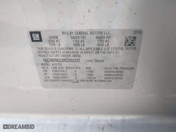 2017 Chevrolet Silverado 1500 LT with VIN 1GCVKREC2HZ202207, listed as a IAAI auction lot 41755285 with 157,018 mi miles. Bid and sale history available at carsss.com. Image 9.