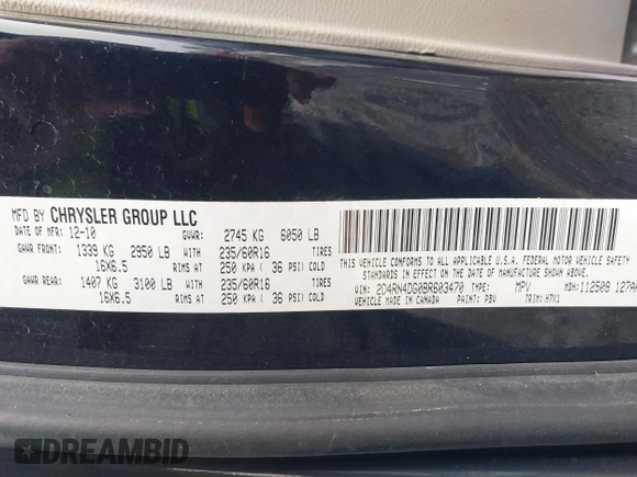 2011 Dodge Grand Caravan SXT with VIN 2D4RN4DG0BR603470, listed as a IAAI auction lot 40998148 with 82,968 mi miles and . Bid and sale history available at DreamBid. Image 9.