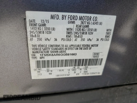 2016 Ford Police Interceptor Utility z VIN 1FM5K8AR6GGB81663, wystawiony jako Copart lot #59383555 z przebiegiem Nie podano mil oraz Czysty tytuł • Clean title. Historia ofert i sprzedaży dostępna na DreamBid. Obrazek 13.