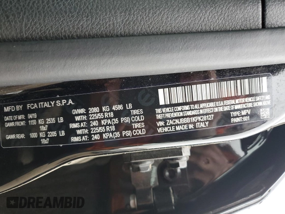 2019 Jeep Renegade Latitude z VIN ZACNJBBB1KPK28127, wystawiony jako Copart lot #57408485 z przebiegiem 66 940 mil mil oraz Szkoda całkowita • Salvage title. Historia ofert i sprzedaży dostępna na DreamBid. Obrazek 12.