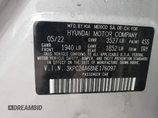 2022 Hyundai Accent SEL with VIN 3KPC24A68NE176097, listed as a Copart auction lot 70714962 with 6,767 mi miles. Bid and sale history available at carsss.com. Image 13.