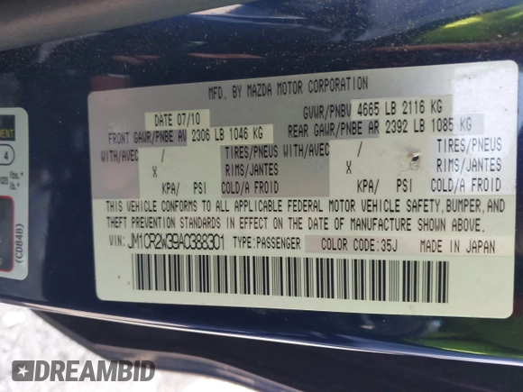 2010 Mazda 5 Sport with VIN JM1CR2W39A0388301, listed as a IAAI auction lot 42077549 with 128,371 mi miles and . Bid and sale history available at DreamBid. Image 9.