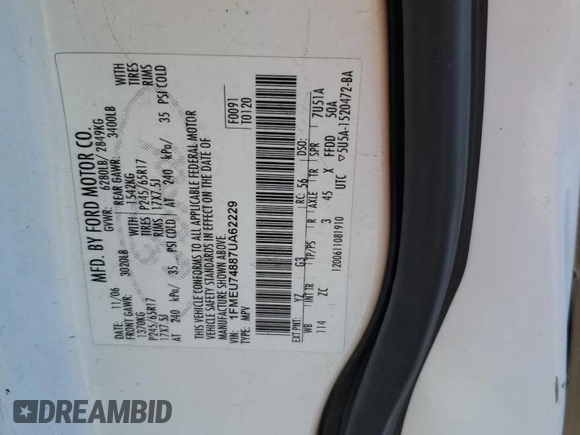 2007 Ford Explorer Eddie Bauer z VIN 1FMEU74887UA62229, wystawiony jako Copart lot #57144215 z przebiegiem 289 401 mil mil oraz Szkoda całkowita • Salvage title. Historia ofert i sprzedaży dostępna na DreamBid. Obrazek 13.