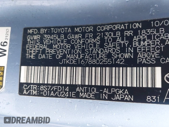 2008 Scion tC Spec with VIN JTKDE167880255142, listed as a IAAI auction lot 41850768 with 190,408 mi miles and . Bid and sale history available at DreamBid. Image 9.