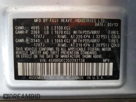 2013 Subaru Outback Limited с VIN 4S4BRDKC2D2292138, выставлен на аукционе Copart как лот 65347005 с пробегом 195 961 миль миль и Списание • Salvage title. История ставок и продаж доступна на DreamBid. Изображение 12.