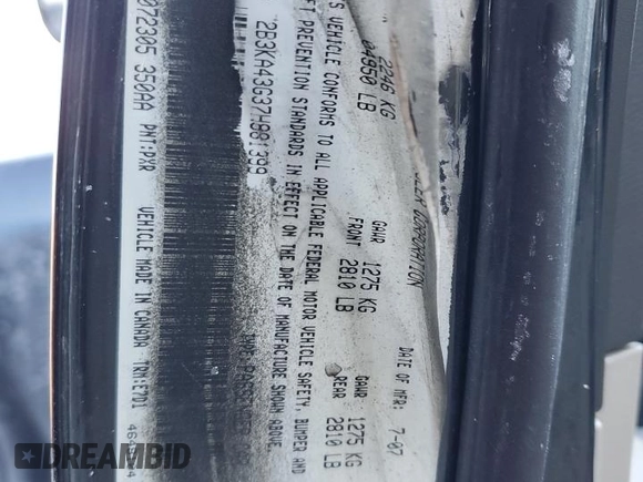 2007 Dodge Charger with VIN 2B3KA43G37H881399, listed as a Copart auction lot 46156695 with 161,332 mi miles and Salvage Title. Bid and sale history available at DreamBid. Image 12.