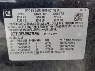 2011 GMC Terrain SLT-2 with VIN 2CTFLXE52B6275804, listed as a Copart auction lot 63815425 with 175,327 mi miles and Salvage title. Bid and sale history available at DreamBid. Image 13.