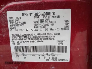 2016 Ford Edge Titanium with VIN 2FMPK4K81GBC29634, listed as a IAAI auction lot 41951816 with 58,400 mi miles. Bid and sale history available at carsss.com. Image 9.