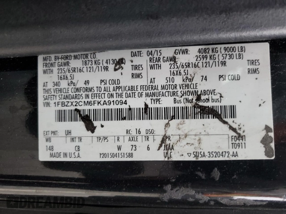 2015 Ford Transit XL z VIN 1FBZX2CM6FKA91094, wystawiony jako Copart lot #55665285 z przebiegiem 145 818 mil mil oraz Tytuł czysty. Historia ofert i sprzedaży dostępna na DreamBid. Obrazek 13.