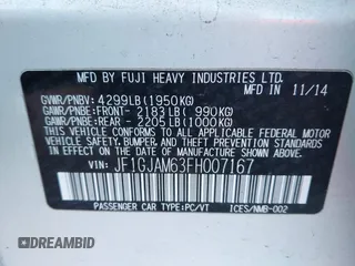 2015 Subaru Impreza Limited z VIN JF1GJAM63FH007167, wystawiony jako IAAI lot #41008665 z przebiegiem 177 253 mil mil oraz . Historia ofert i sprzedaży dostępna na DreamBid. Obrazek 9.