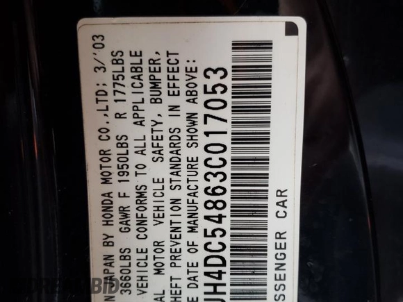 2003 Acura RSX z VIN JH4DC54863C017053, wystawiony jako Copart lot #51205435 z przebiegiem 153 722 mil mil oraz Szkoda całkowita • Salvage title. Historia ofert i sprzedaży dostępna na DreamBid. Obrazek 14.