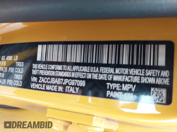 2018 Jeep Renegade Upland с VIN ZACCJBAB7JPG97099, выставлен на аукционе IAAI как лот 42214521 с пробегом 102 520 миль миль и . История ставок и продаж доступна на DreamBid. Изображение 9.