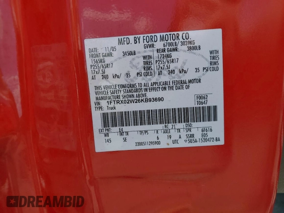 2006 Ford F-150 STX с VIN 1FTRX02W26KB93690, выставлен на аукционе Copart как лот 48538695 с пробегом 256 118 миль миль и Списание • Salvage title. История ставок и продаж доступна на DreamBid. Изображение 12.