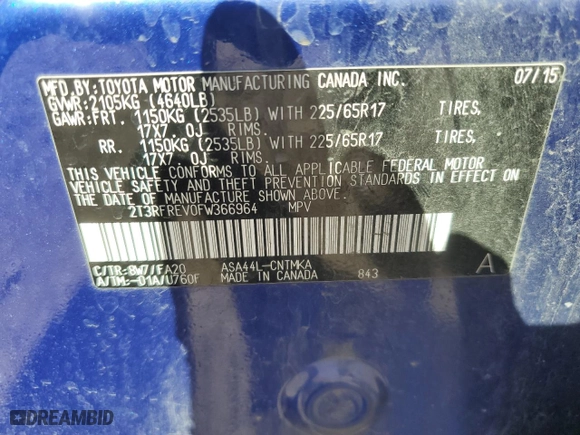 2015 Toyota RAV4 XLE with VIN 2T3RFREV0FW366964, listed as a Copart auction lot 52015925 with 82,056 mi miles and Salvage Title. Bid and sale history available at carsss.com. Image 15.