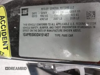 2013 Buick Verano Convenience Group with VIN 1G4PR5SKXD4191467, listed as a IAAI auction lot 41839570 with 163,922 mi miles and . Bid and sale history available at DreamBid. Image 9.