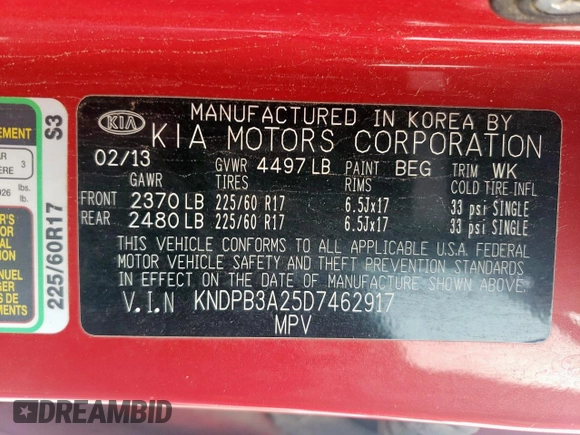 2013 Kia Sportage LX with VIN KNDPB3A25D7462917, listed as a Copart auction lot 55827725 with 230,877 mi miles and Clean title. Bid and sale history available at DreamBid. Image 12.