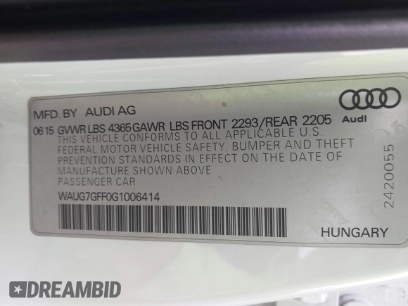 2016 Audi A3 z VIN WAUG7GFF0G1006414, wystawiony jako IAAI lot #41804752 z przebiegiem 107 767 mil mil oraz . Historia ofert i sprzedaży dostępna na DreamBid. Obrazek 9.