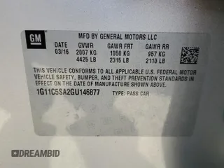 2016 Chevrolet Malibu Limited LT with VIN 1G11C5SA2GU146877, listed as a Copart auction lot 52440935 with 177,382 mi miles and Salvage Title. Bid and sale history available at carsss.com. Image 12.