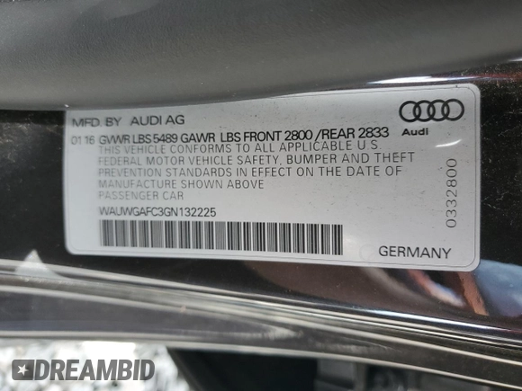 2016 Audi A7 Premium Plus with VIN WAUWGAFC3GN132225, listed as a Copart auction lot 56120595 with 160,404 mi miles and Salvage title. Bid and sale history available at DreamBid. Image 13.