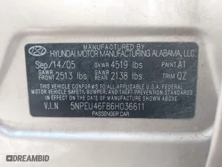 2006 Hyundai Sonata GLS with VIN 5NPEU46F86H036611, listed as a IAAI auction lot 42009572 with 96,154 mi miles. Bid and sale history available at carsss.com. Image 9.