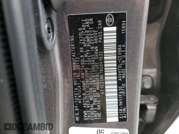 2022 Toyota Camry Hybrid LE with VIN 4T1C31AK1NU041632, listed as a Copart auction lot 84563844 with 36,255 mi miles and Salvage Title. Bid and sale history available at carsss.com. Image 13.