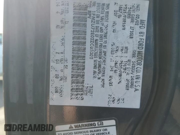 2002 Ford Explorer XLS с VIN 1FMZU72E02ZC05308, выставлен на аукционе Copart как лот 52451645 с пробегом Не указан миль и На запчасти • Non repairable. История ставок и продаж доступна на DreamBid. Изображение 15.