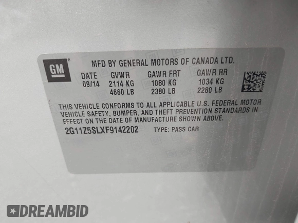 2015 Chevrolet Impala LS с VIN 2G11Z5SLXF9142202, выставлен на аукционе IAAI как лот 42412342 с пробегом 84 480 миль миль и . История ставок и продаж доступна на DreamBid. Изображение 9.