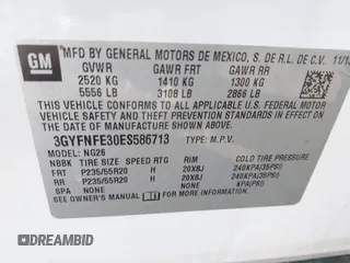 2014 Cadillac SRX Performance Collection with VIN 3GYFNFE30ES586713, listed as a IAAI auction lot 41791356 with 74,927 mi miles and . Bid and sale history available at DreamBid. Image 9.