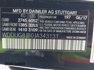2018 Mercedes-Benz S 63 AMG with VIN WDDUG8JB0JA343131, listed as a IAAI auction lot 41863404 with 29,778 mi miles and . Bid and sale history available at DreamBid. Image 9.