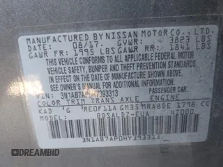2017 Nissan Sentra S with VIN 3N1AB7AP0HY393313, listed as a IAAI auction lot 41658867 with 98,716 mi miles and . Bid and sale history available at DreamBid. Image 9.