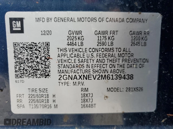 2021 Chevrolet Equinox Premier z VIN 2GNAXNEV2M6139438, wystawiony jako Copart lot #51106015 z przebiegiem 109 549 mil mil oraz Szkoda całkowita • Salvage title. Historia ofert i sprzedaży dostępna na DreamBid. Obrazek 15.