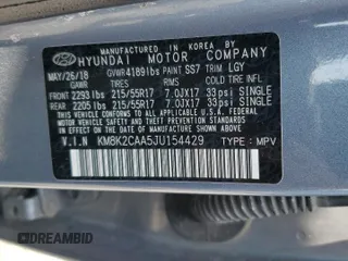 2018 Hyundai Kona SEL with VIN KM8K2CAA5JU154429, listed as a Copart auction lot 65550384 with 100,233 mi miles and Salvage Title. Bid and sale history available at carsss.com. Image 14.