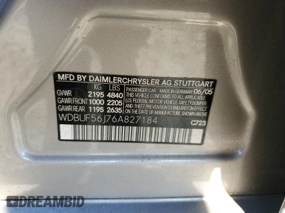 2006 Mercedes-Benz E 350 with VIN WDBUF56J76A827184, listed as a Copart auction lot 46121875 with Not Provided miles and Salvage Title. Bid and sale history available at DreamBid. Image 13.