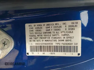 2009 Honda Accord LX-S with VIN 1HGCS12319A005530, listed as a IAAI auction lot 42170705 with 224,065 mi miles and . Bid and sale history available at DreamBid. Image 9.