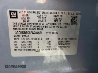 2015 Chevrolet Silverado 1500 LT with VIN 3GCUKREC8FG284565, listed as a Copart auction lot 52760805 with 128,501 mi miles and Salvage Title. Bid and sale history available at DreamBid. Image 12.