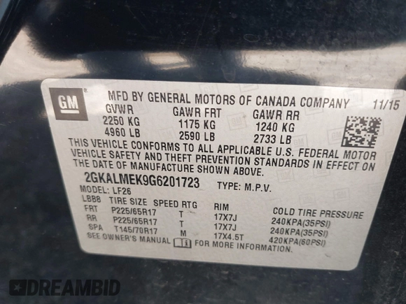 2016 GMC Terrain SLE with VIN 2GKALMEK9G6201723, listed as a IAAI auction lot 42059847 with 146,881 mi miles. Bid and sale history available at carsss.com. Image 9.