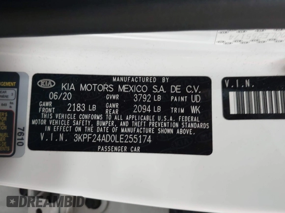 2020 Kia Forte LXS z VIN 3KPF24AD0LE255174, wystawiony jako IAAI lot #42273738 z przebiegiem 72 237 mil mil oraz . Historia ofert i sprzedaży dostępna na DreamBid. Obrazek 9.